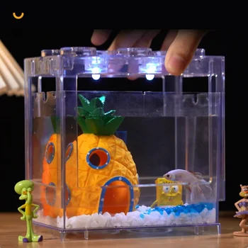 Desktop Ornament for Viewing Betta Fish Tank Aquarium Transparent Mini Fish Tank Creative Multi Functional Building Blocks 1