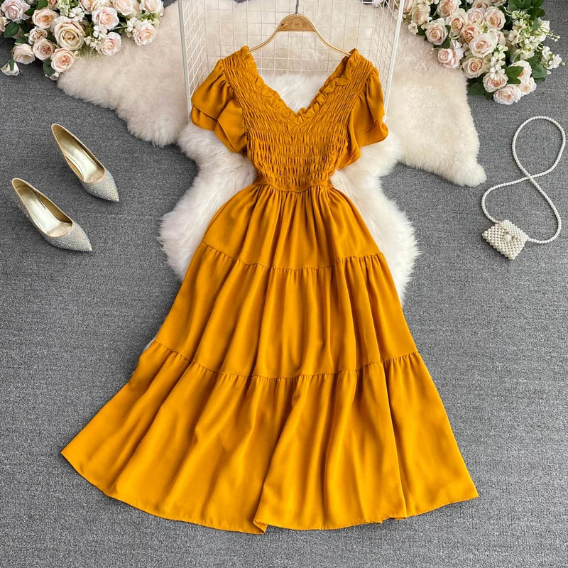 Neploe Korean 2025 Trendy Style Dress V Neck Irregular
