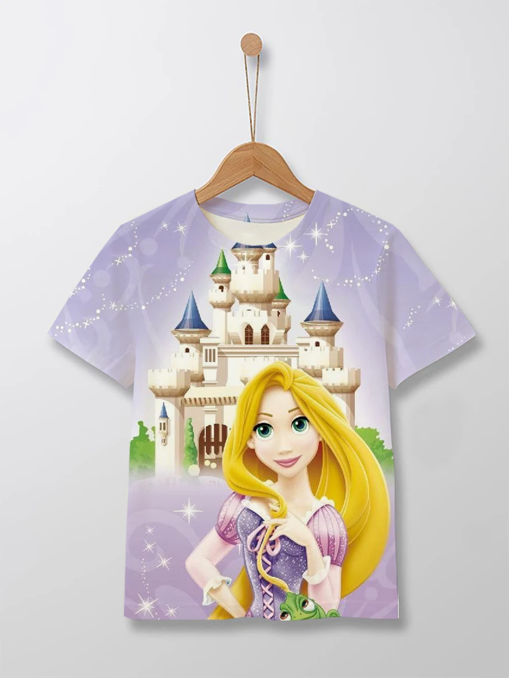 Summer 2023 Disney Enchanted Rapunzel printed round neck short-sleeved T-shirt 1-14 years old street fashion children's T-shirt 4