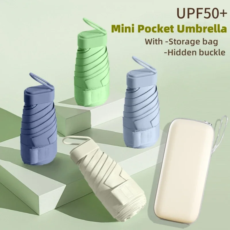 UPF50+ Mini Folding Umbrella Vinyl Sun Shade Umbrella Small Pocket Rain Travel Ultraviolet Protection Capsule Parasol
