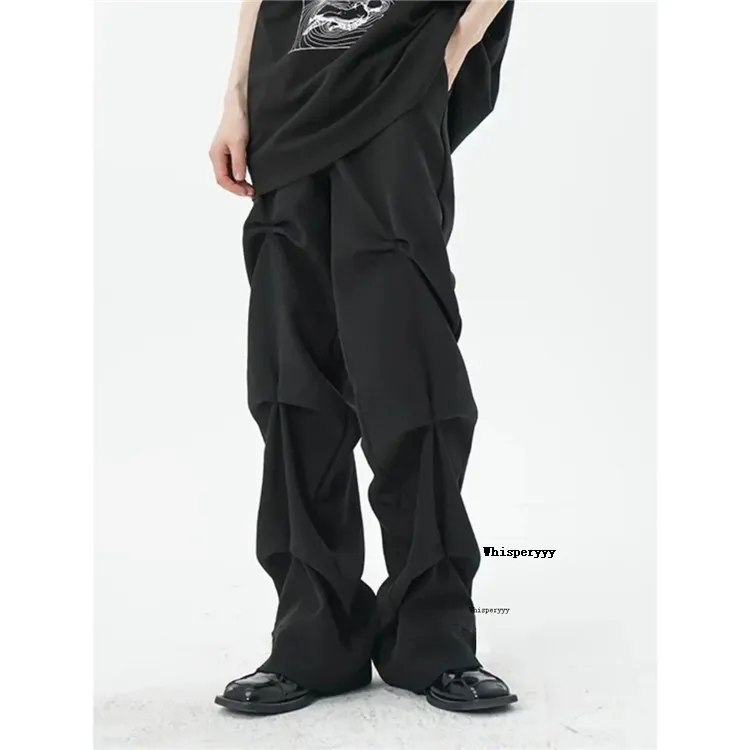 Korea Ruched Pants For Men Autumn High Waist Hip Hop Casual Straight Trousers Streetwear Suit Pantalon Vintage Loose Sweatpants khaki cargo pants