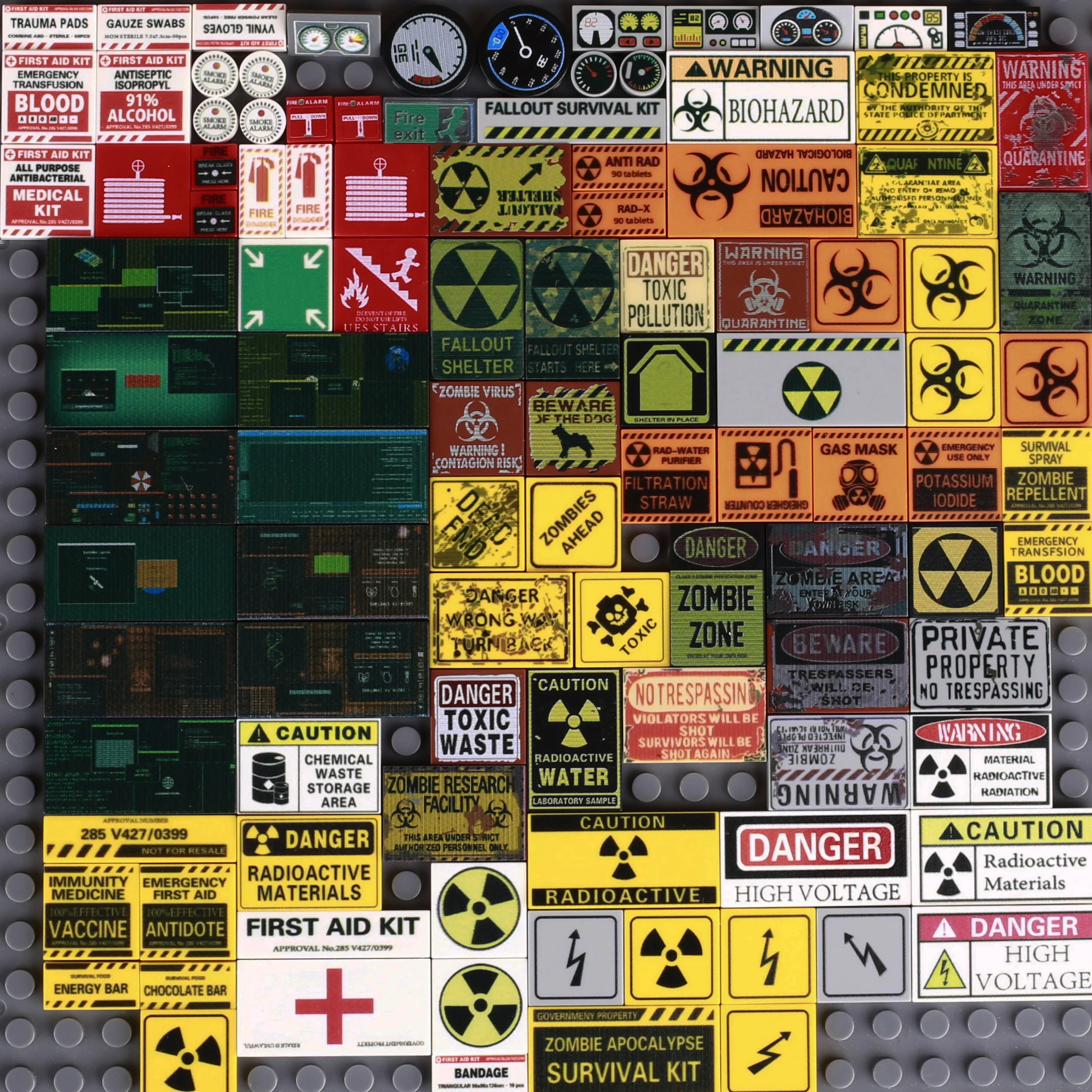 Zombie Crisis Accessories Building Blocks Radiation Warning Sign Material