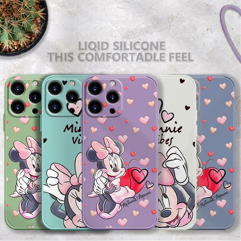 iphone 13 mini case clear Mickey Minnie Mouse Square Liquid Case For iPhone 13 12 11 Pro Max 5S 6S 6 7 8 Plus X XR XS SE2022 12 13 Mini Candy Color Shell iphone 13 mini slim case