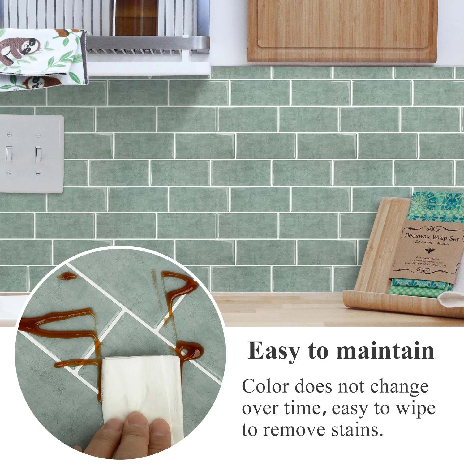 Vividtiles Green Marble Self-adhesive Wall Tiles Peel and Stick Premium Wall 3D Tiles Stick Kitchen Wall Art-10 Pieces Pack