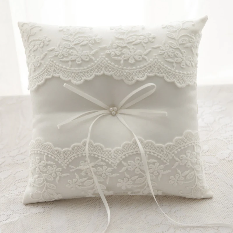 20x20cm White Lace Wedding Ring Pillow Bridal Bearer Pillow Cushions Wedding Marriage Ceremony Decoration Supplies 2