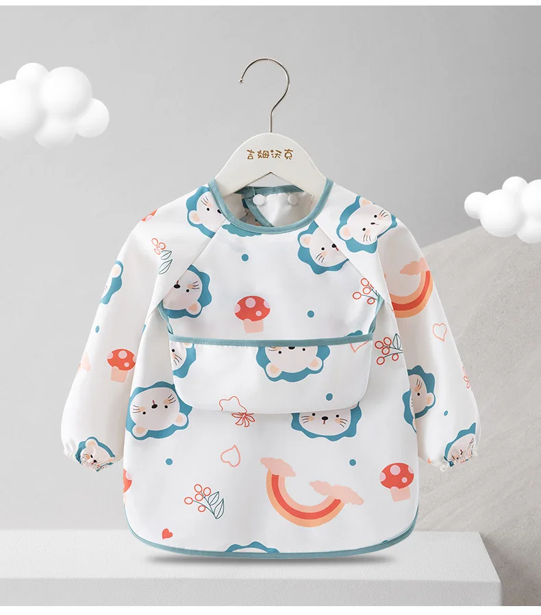 1 Stück Kinder-Fütterungslätzchen Wasserdichter Langarm-Überzug mit Auffangfach Fütterungsbluse Kleinkind-Lätzchen Dünner Sommer-Fütterungsschürze für Kinder – Detail 19