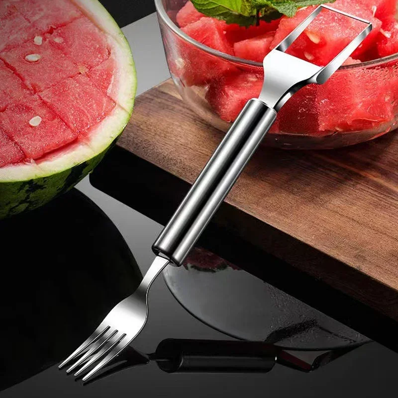 2-In-1 Watermelon Fork Slicer Watermelon Slicer Cutter Stainless Steel Fruit Fork Fruits Tools for Kitchen Family Party Camping vegetable slicer fruit slicer onion slicer vegetable cutter food slicer potato slicer apple slicer