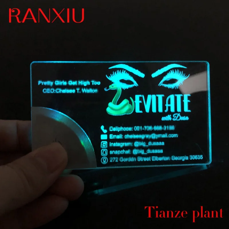 Plain blank acrylic laser company gift give away with colorful lighting up Led business card