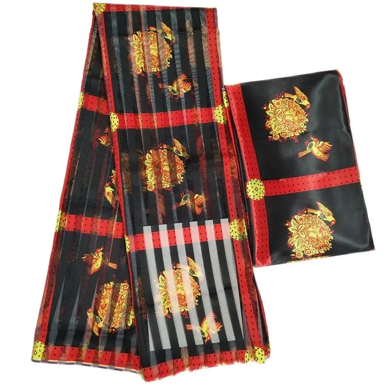 

New African Silk Satin Fabric Digital Printing Satin Fabric Hot Sale 6 yards African Chiffon Set for Party Dress L12.185