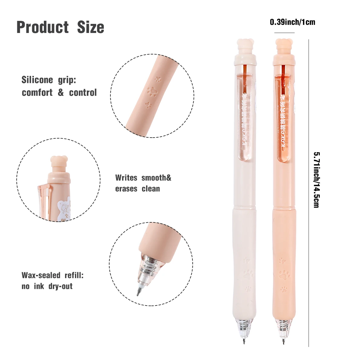 5pcs Retractable Erasable Pens, 0.5mm Black/Blue Ink Erasable Gel Pens, Quick Dry Erasable Erasable Pens and Rubber, Student Sch 3