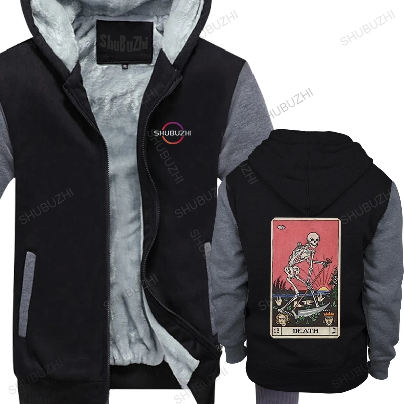 

Handsome Mens Death Tarot hoodie Cotton warm sweatshirt Major Arcana Halloween Spooky Skeleton Creepy fleece pullover Apparel