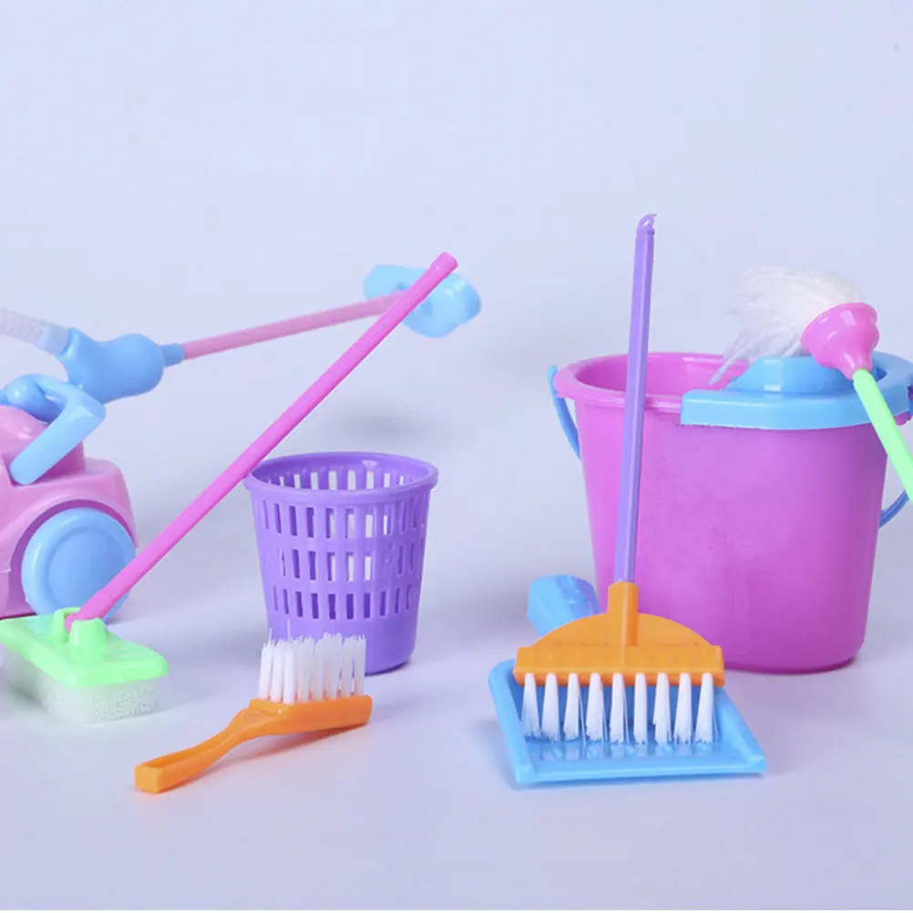 어린이를 위한 2세트 플레이하우스 청소 키트 현실적인 가정용 도구 놀이 인터랙..