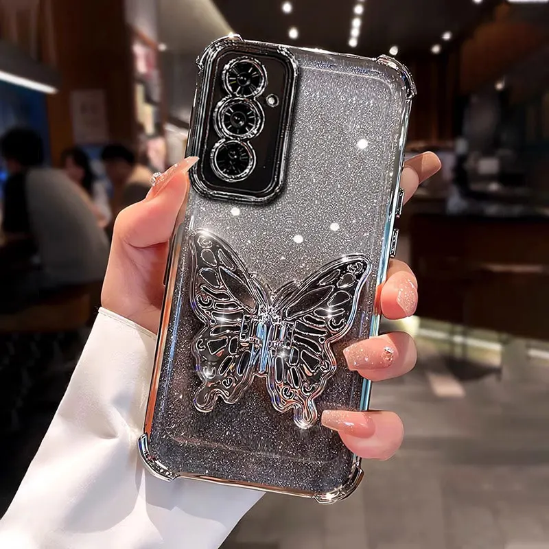 럭셔리 블링 케이스 나비 홀더 커버 (삼성 버디 4, 점프 3, 퀀텀 5, 4, A36, 14, 55, 25, 35, 16, A15, A06, A54 글리터 케이스)