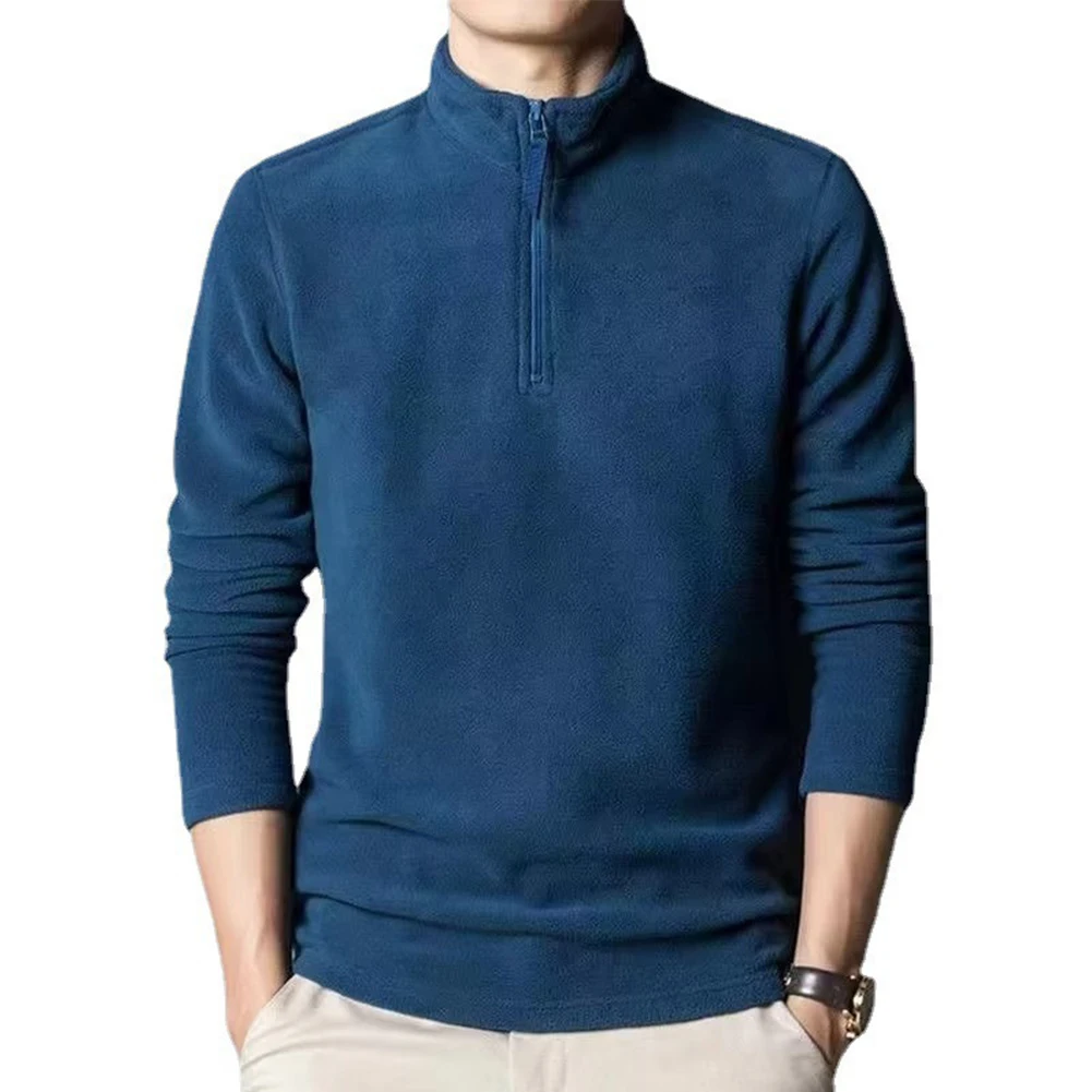 Fashion Men's Sweatshirt Solid Color Half Zip Stand Collar Polar Fleece Pullovers Long Sleeve Hoodie Male Winter Warm Tops