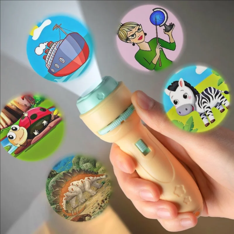 Projector Flashlight Early Education Educational Development Toy Children's Enlightenment Luminous Toy Cartoon Pattern Projector