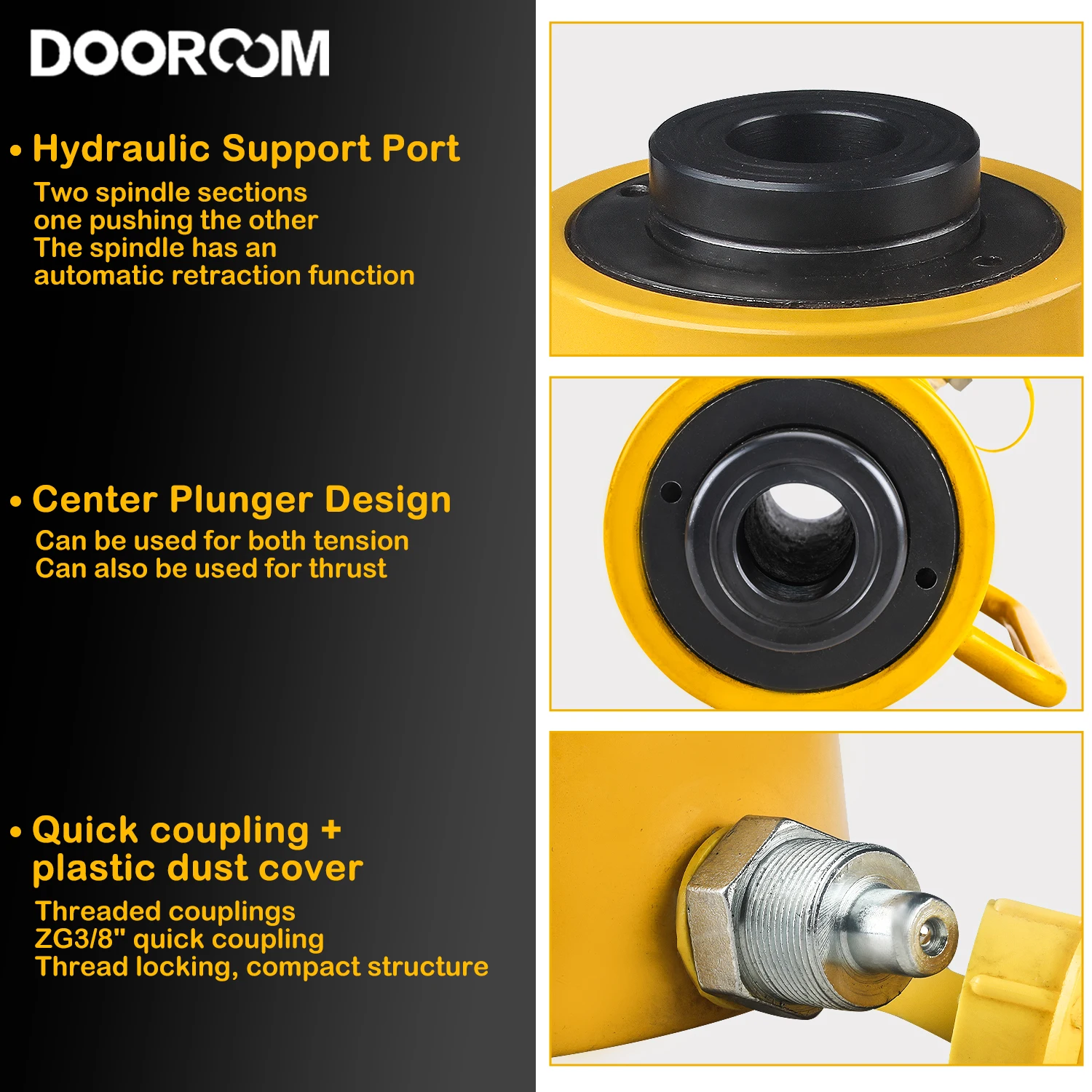 DOOROOM 30T Hollow Plunger Hydraulic Cylinder RCH-20 30TSingle Acting Ram Cylinder 100mm Heavy Duty Lifting Tool Multifunctional 3