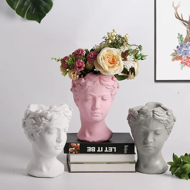 Ültetvényes Edény Fej Váza Görög Arc Virágszobor Dekoratív Bonsai Konténerszuckulens Emberi Magas Mellszobor Davidstatues - Image 5