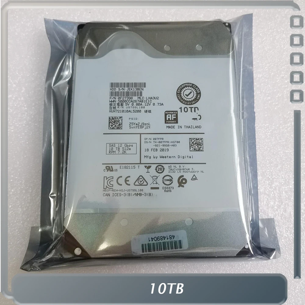 10TB For DELL 07FPR 7FPR SAS 7.2K 12G Hard Drive 3.5 Inch