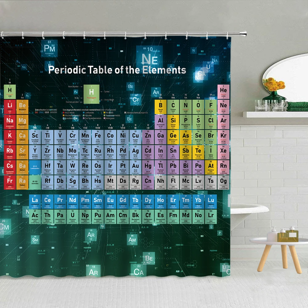 Chemistry Creative Pattern Shower Curtain Periodic Table of Elements Polyester Fabric Bathroom Supplies Decor With Hook Washable exploring the elements a complete guide to the periodic table