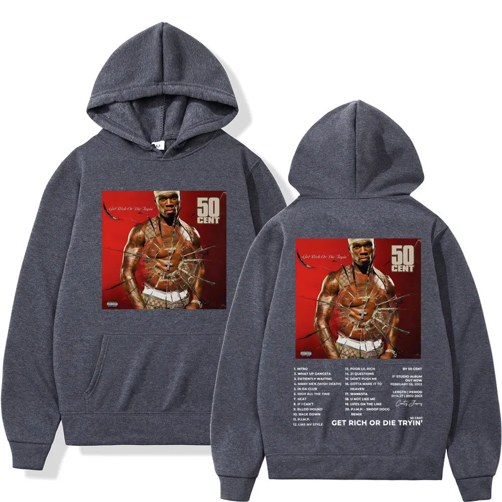 Rapper 50 Cent Album Double Sided Print Hoodie Men Women Fashion Hip Hop Oversized Pullovers Vintage Casual Hooded Sweatshirts