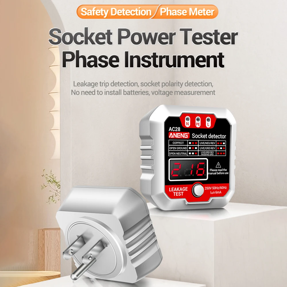 

ANENG AC28 LCD Digital Display Socket Tester US EU Plug Polarity Phase Pheck Detector Voltage Test Multi-function Electroscope