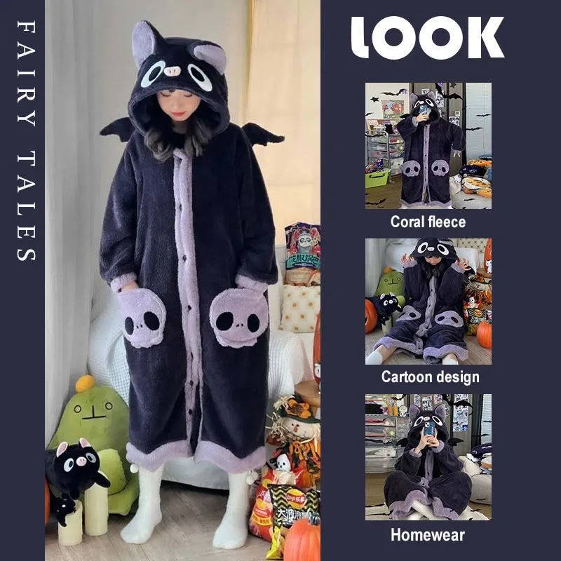 

Cartoon Bat Robe Kigurumi Women Pajamas Kawaii Homewear Soft Clothes For Women Night-Robe Cosplay Costume Halloween Home Party