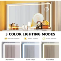 Vanity with LED-Lit Mirror & Electrical Socket, Cosmetic Vanity Station with 11 Compartments and Magnifier, 46'' Dressing Table 2