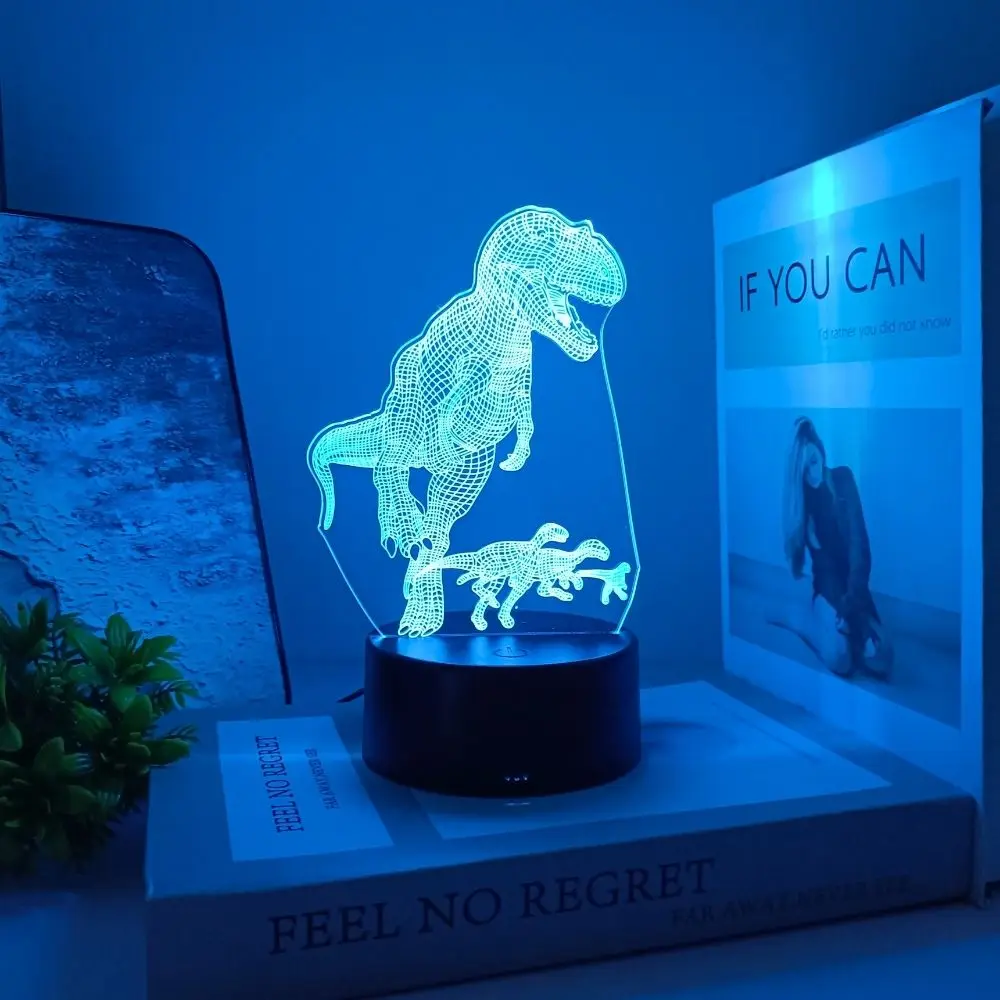 티라노사우루스 공룡 3D 환상 RGB 야간 조명, 크고 작은 티라노사우루스 LED 책상 램프, 어린이 침실 장식 공룡 생일 선물