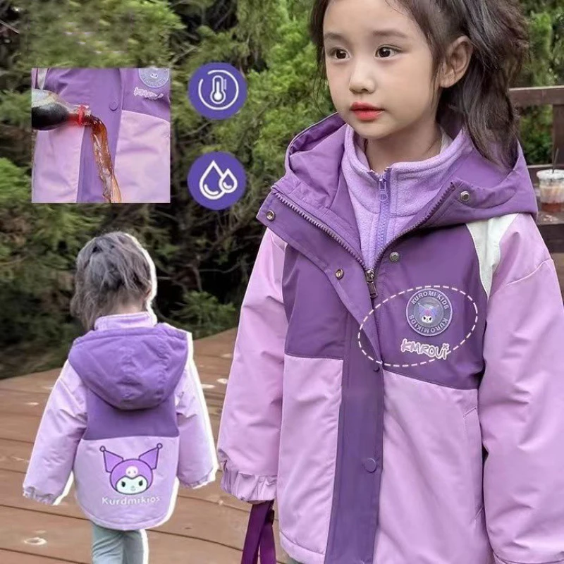 

2Pcskuromi Sanrio Kawaii Anime Autumn Winter Children Fleecing Outdoor Jacket Cute Cartoon Warm Long Sleeve Coat Gifts for Girls