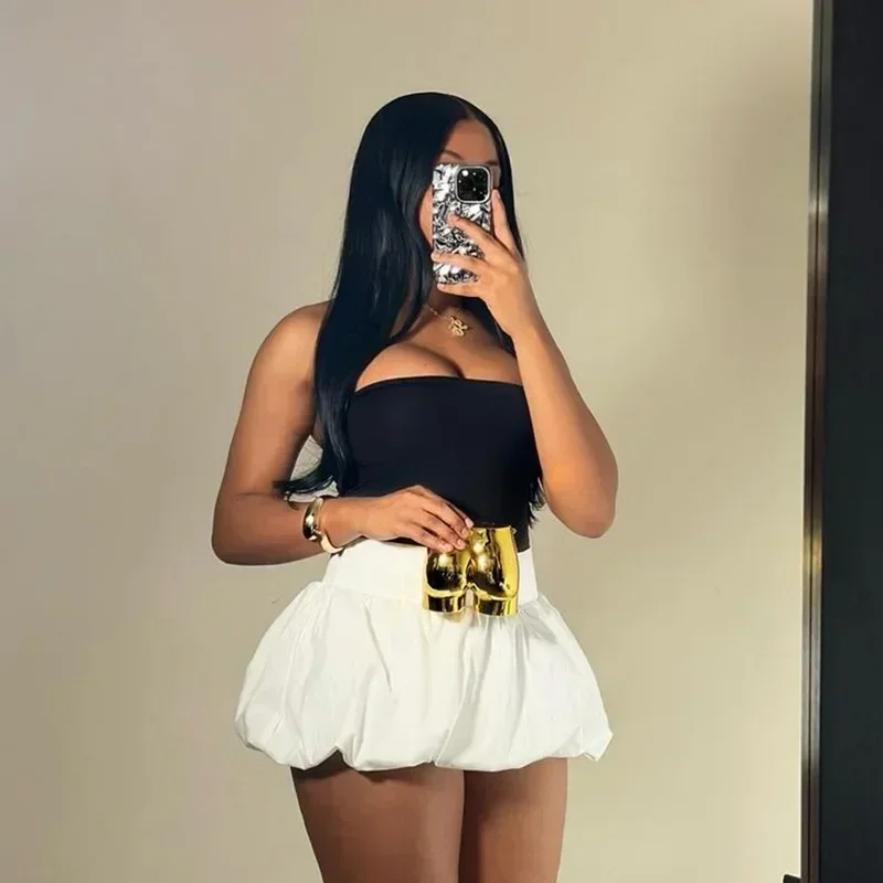 Women's Mini Bubble Skirt - Solid Pleated High Waist Stretchy Skirt Casual Streetwear/Party/Clubwear All-Match A-Line Petticoat 2