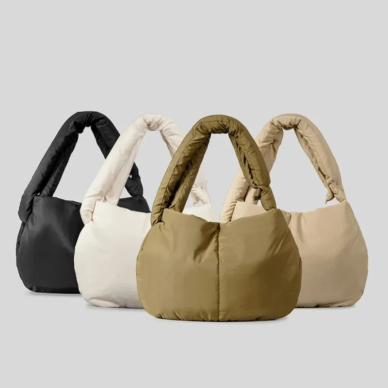 Casual Nylon Hobos Women Shoulder Bags Padded Lady Handbags Soft Puffer Crossbody Bag Simple Knotted Strap Underarm Bag 2023