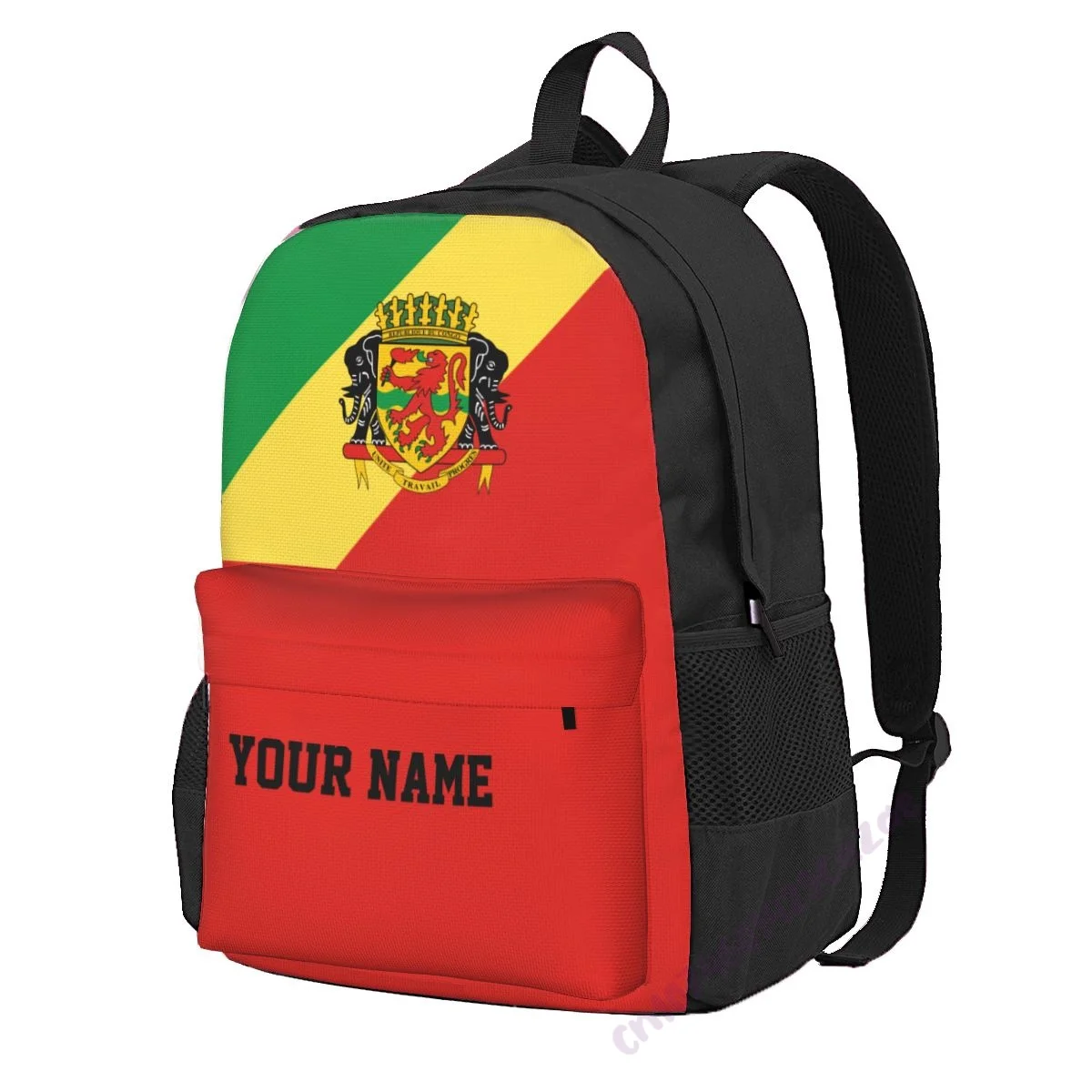 

Custom Name Republic Of Congo Flag Polyester Backpack For Men Women Travel Bag Casual Students Hiking Travel Camping