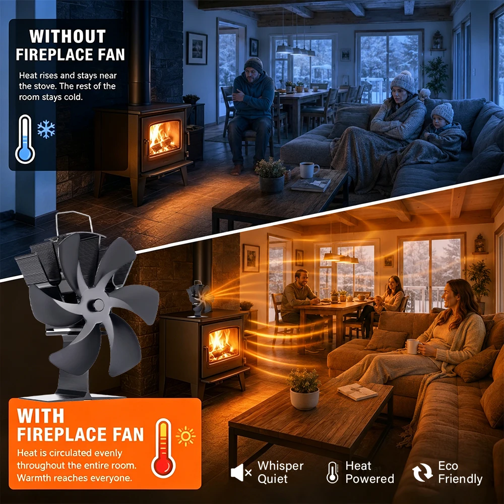 Eco-Friendly Heat Powered Wood Stove Fan | Efficient Quiet Heat Distribution System