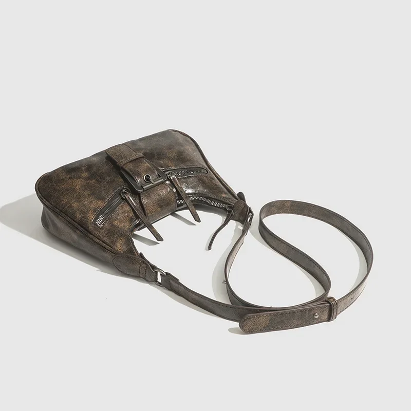 2024 Y2K Retro Belt Design PU Leather Shoulder Bags for Women Small Vintage Underarm Crossbody Bag Fashion Female Handbags
