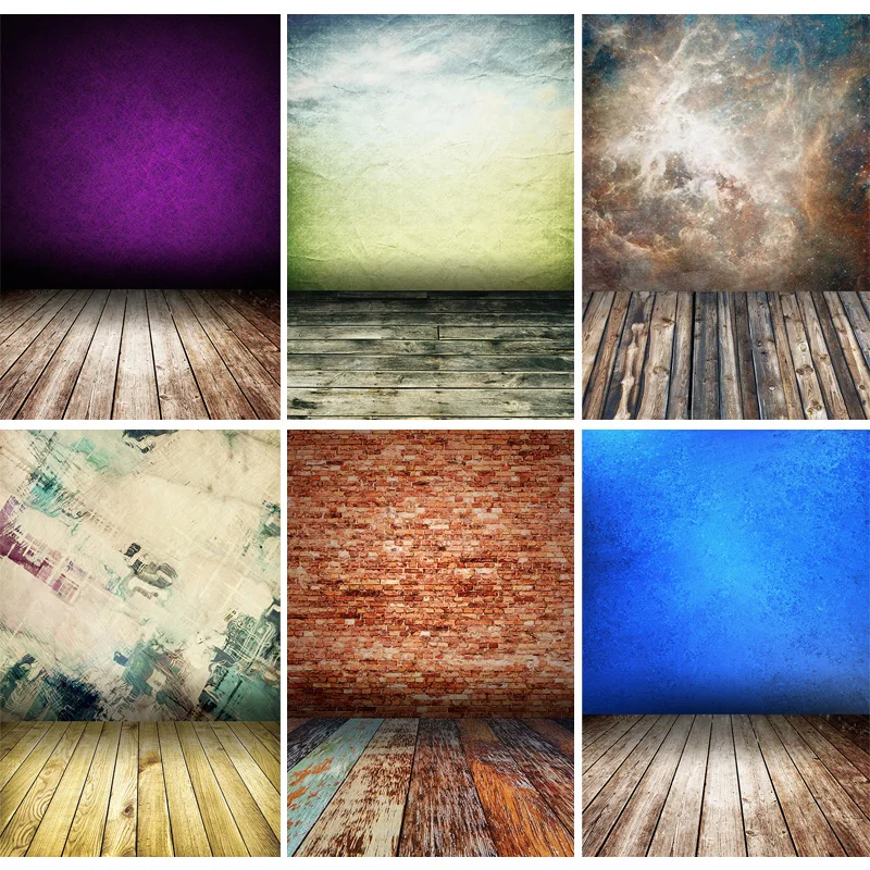 

Vintage Gradient Solid Color Photography Backdrops Props Brick Wall Wooden Floor Baby Portrait Photo Backgrounds 210125MB-26