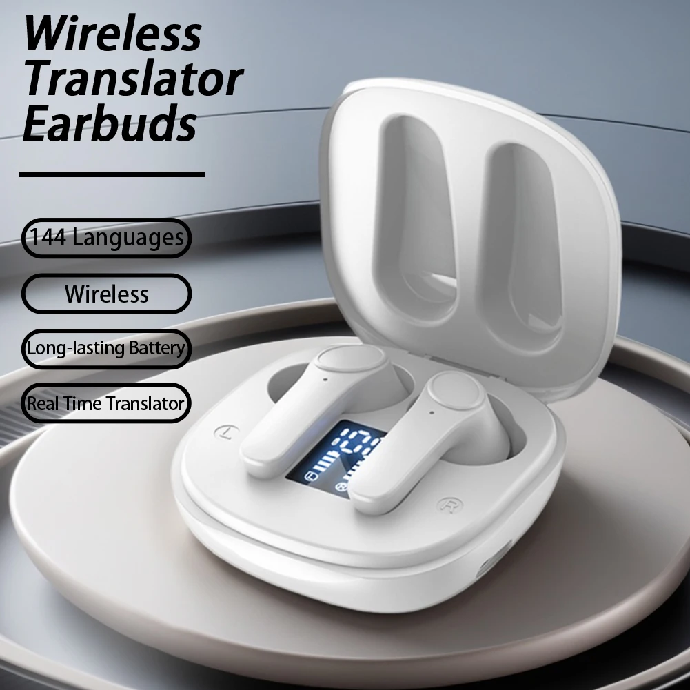 144 Languages Real Time Translator Earbuds 4 Translation Mode Wireless BT Translator Headset IPX6 Waterproof for Business Travel