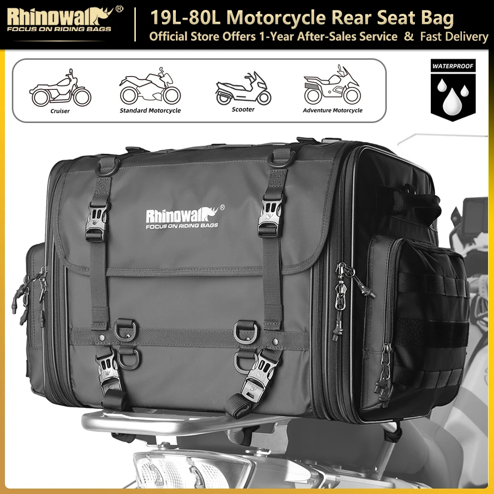 

Rhinowalk Motorcycle Rack Bag Waterproof 19L-80L Expandable Big Capacity Motor Travel Back Luggage Trunk For Most Motorcycles