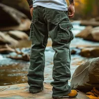 Corduroy Casual 2024 Autumn Retro Loose Tooling Pockets Elastic Windproof Design Trousers Cargo Pants Men 1