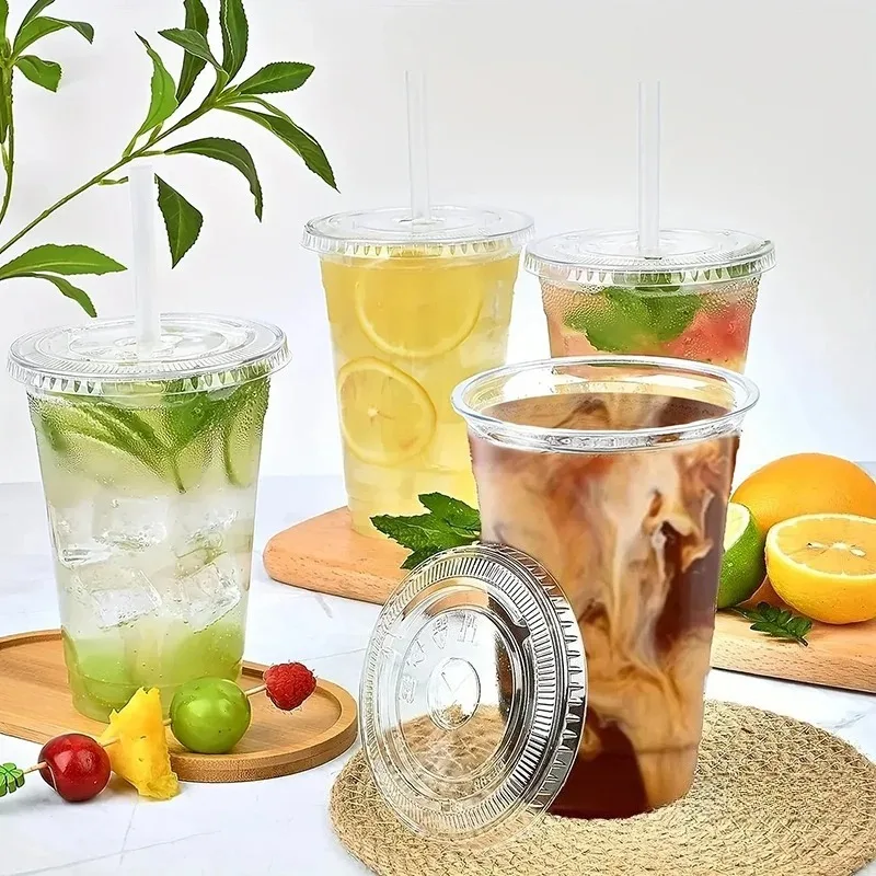 Clear Plastic Cups with Lid for Cold Drinks and Desserts