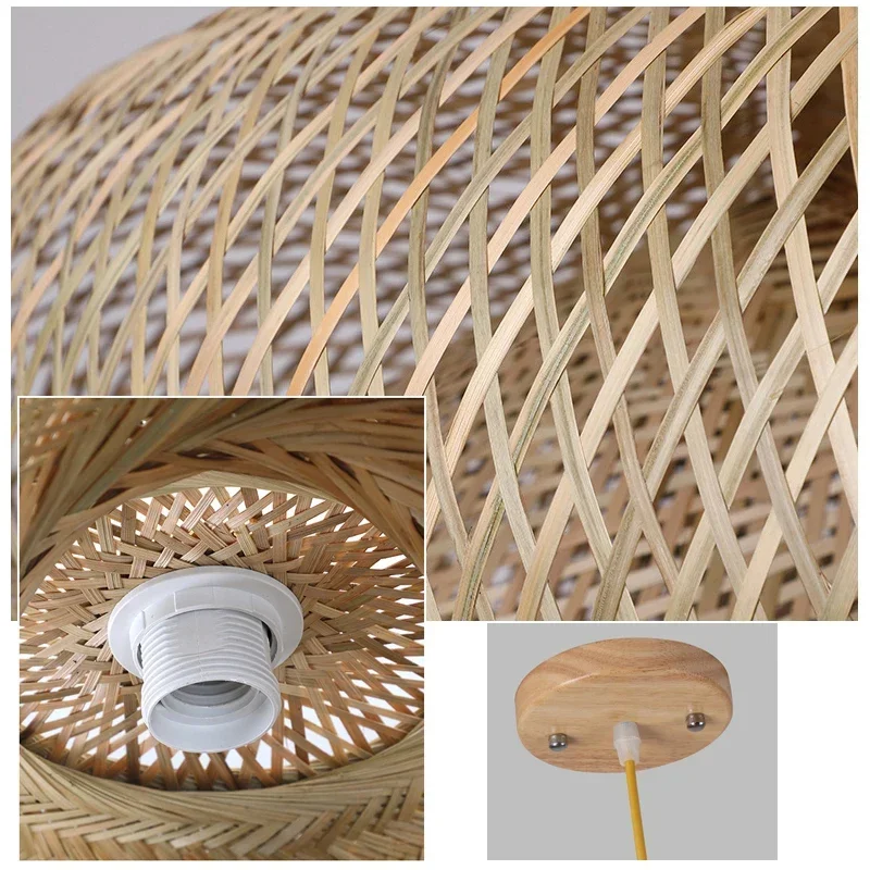 Bamboo Chandelier Pendant Lamp Hanging Wood Ceiling Light Decor LED Chinese Hand Kitted Handmade Lighting for Home Living Room 5