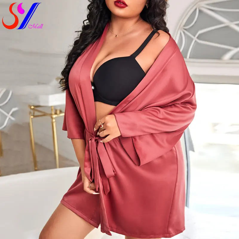

Women Satin Robe Sexy Solid Lingerie Silk Bathrobe Short Kimono Sleepwear Deep V Bridesmaid Wedding Party Dress Gown Nightgown