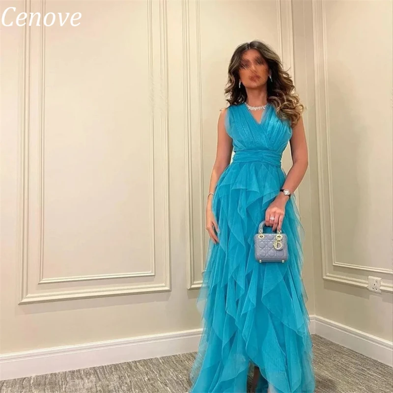 

Cenove A-Line Bubble Evening Gown Formal Princess V-Neck Prom Blue New Party Dresses for Women 2023