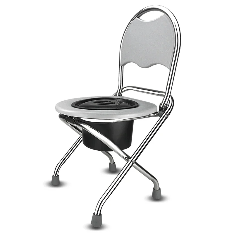 Portable Folding Elderly Toilet Stool, Thick Stainless Steel Tube, Pregnant Women Movable Toilets, Built-In Toilet Baffle