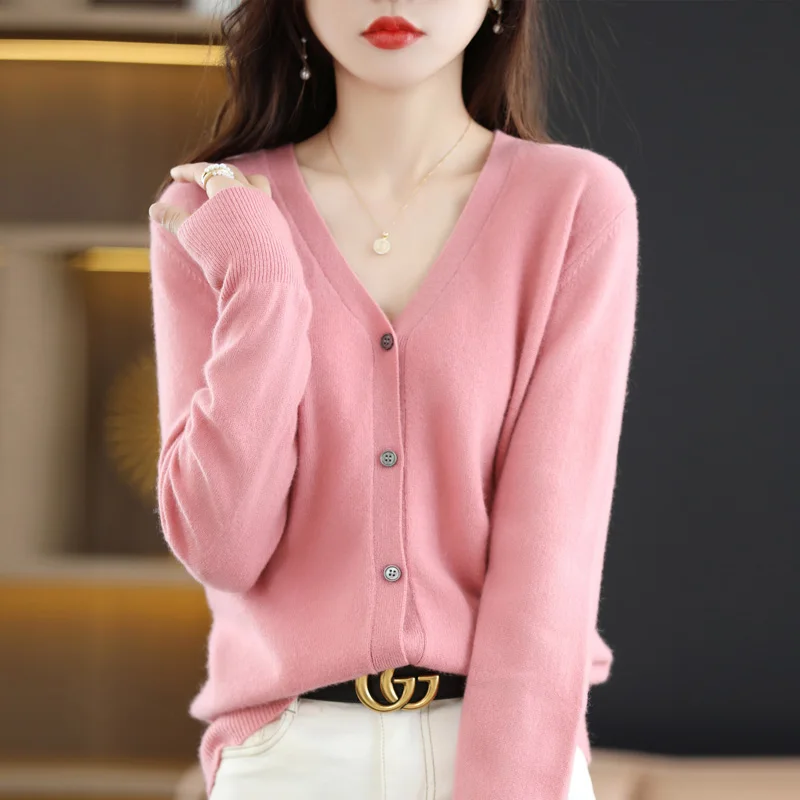 

Women's Sweater 2024 Spring Autumn Cardigans V-neck Single Breasted Short Slim Lady Knitwear Tops Solid Korean Fashion Cardigan