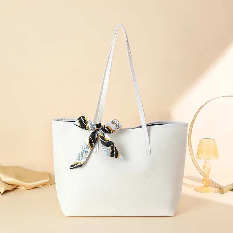 Women's Shoulder Bag Foreign Trade Fashion Large Capacity Tote Bag Lychee Pattern Silk Scarf