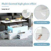 Table basse pliable, avec LED, 4 tiroirs et rangement dissimulé, finition brillante, pour le salon, usage quotidien, MDF – blanc 4