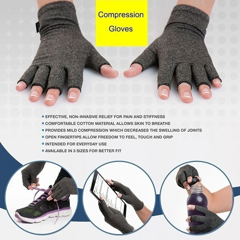 1pair Arthritis Gloves Silicone Anti-slip Rehabilitation Fingerless Gloves Anti Arthritis Therapy Gloves Wrist Support Wristband