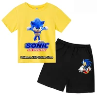 New Mario T-Shirt Sonic Boys Girls Teenager Summer Short Sleeve Tops Children Casual Stitch Tops Tee Shirt set 2
