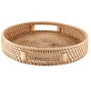 Round Rattan Serving Tray Decorative Woven Ottoman Trays With Handles For Coffee Table Natural 4