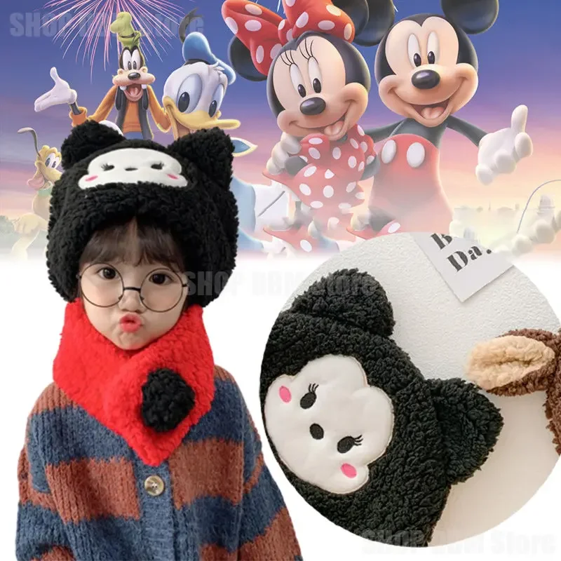 Disney Mickey Mouse Winter Baby Winter Cap Lining Cute Boy Girl Warm Bear Knitted Hat Kids Earflaps Knit Hats for Toddler Cap